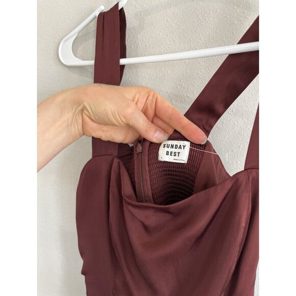 Aritzia Sundays Best Womens Mini Dress Purple Red Satin Shiny Short Sleeveless - Picture 2 of 5